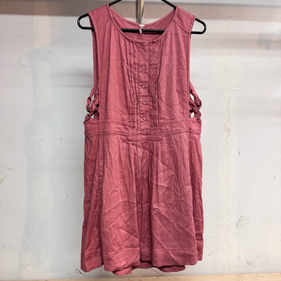 Free People Moonshine Linen Blend Sleeveless Pintuck Mini Dress size medium - Picture 6 of 6